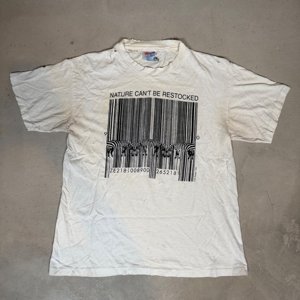 Vintage 1990 Human-i-Tees Nature Can't Be Restocked Zebra T-Shirt Thrashed M